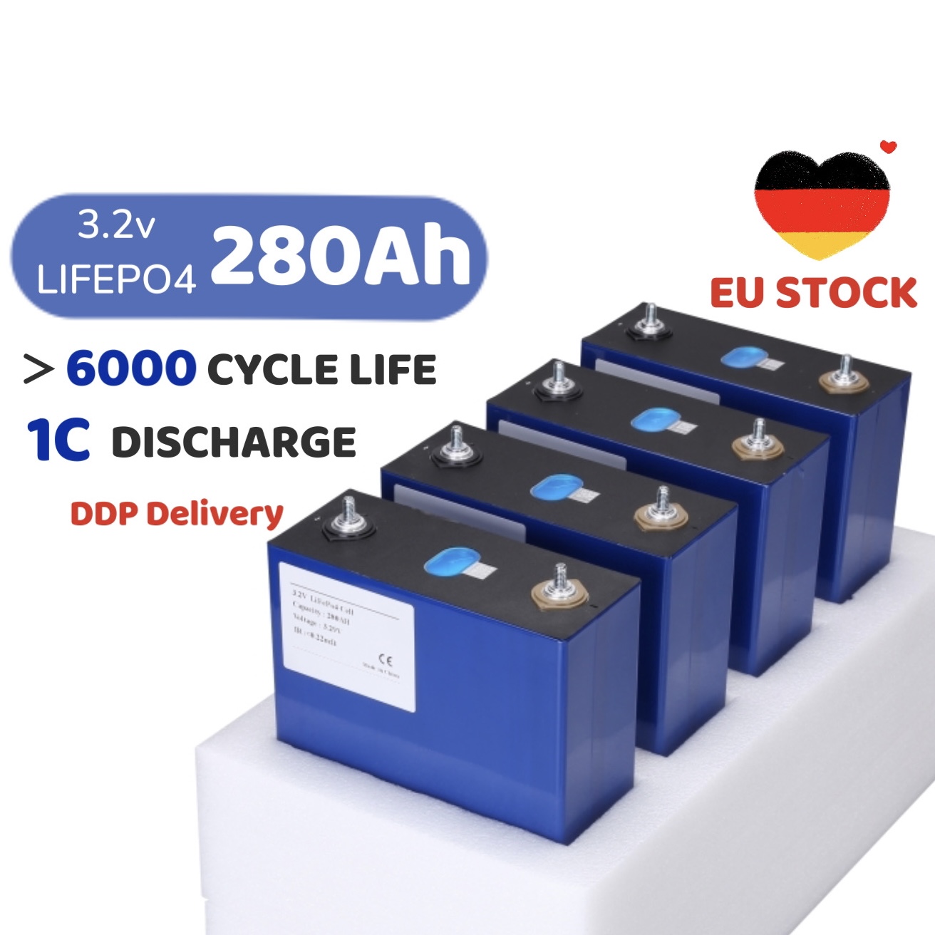 4pcs Germany EU Stock LiFePO4 EVE LF280K 3.2V Batteries 280Ah Prismatic Cells (GRADE A)